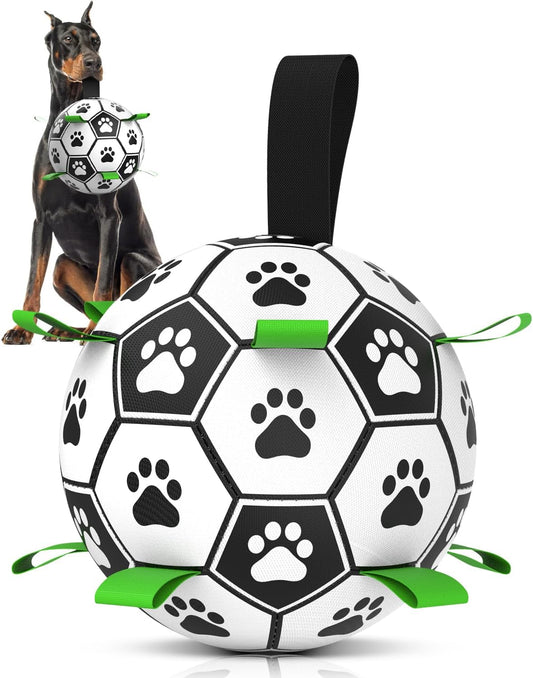 QDAN Soccer Ball with Straps - Durable Giant Dogs Balls, Outdoor, Herding, Floating, Birthday (10