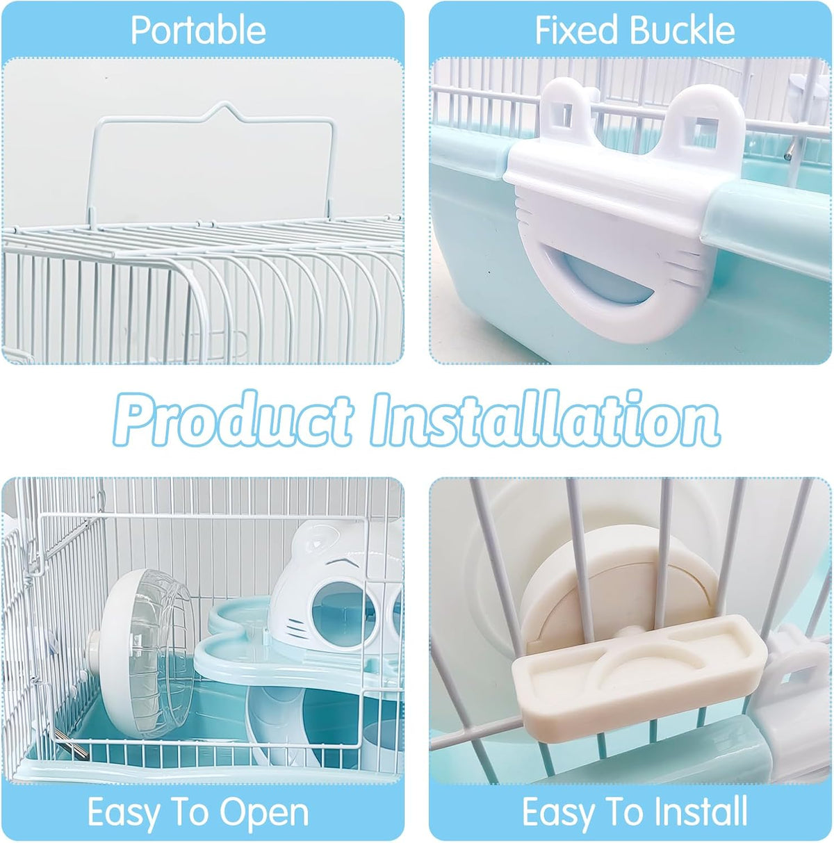 PINVNBY Dwarf Hamster Cage, Small Animal Cages, 2-Tier Travel Portable Mouse Cage Hamster Carrier