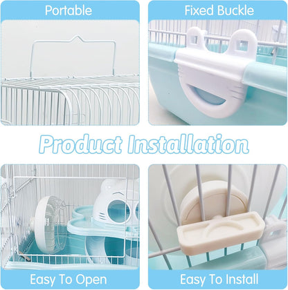 PINVNBY Dwarf Hamster Cage, Small Animal Cages, 2-Tier Travel Portable Mouse Cage Hamster Carrier