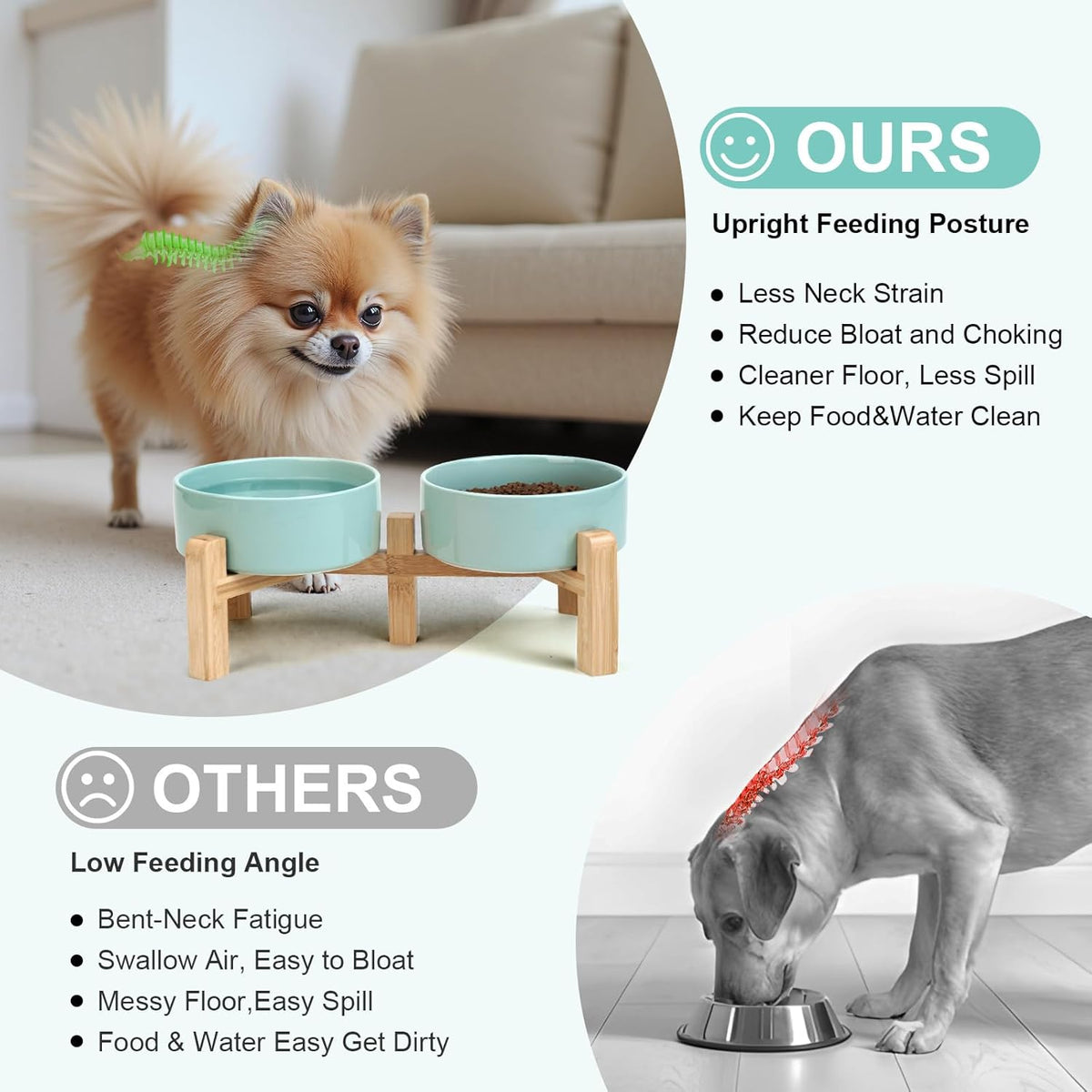 SPUNKYJUNKY Elevated Dog Bowls Ceramic, 5.1'' Dogs and Cat Food Water Bowls Raised with Non-Slip
