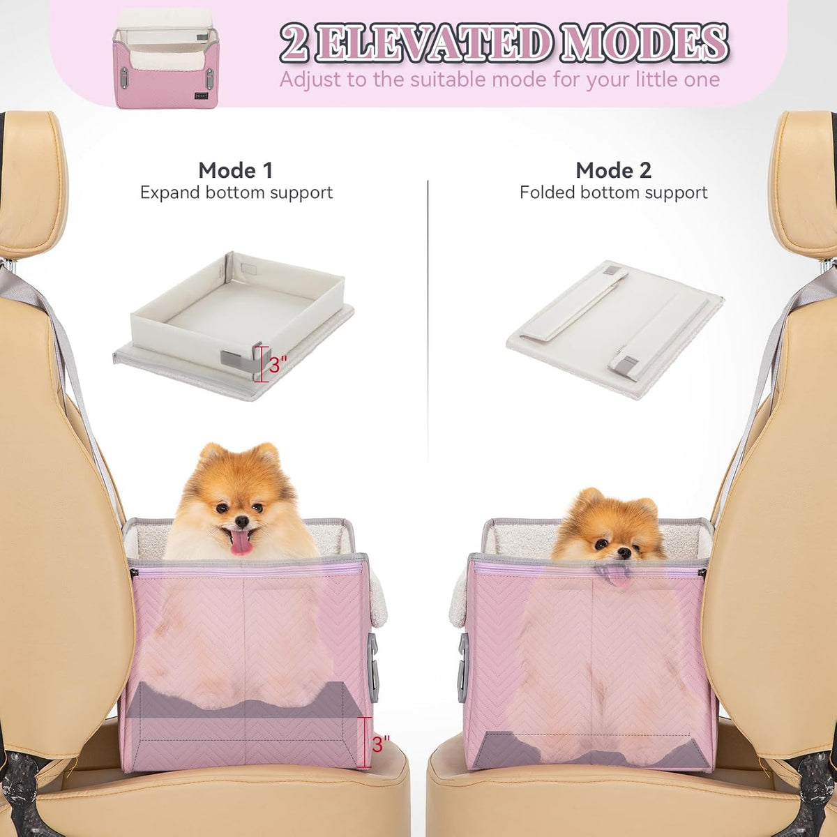 PETSFIT Dog Car Seats for Small Dogs, Portable Puppy Car Saet for Car with Clip-On Leash