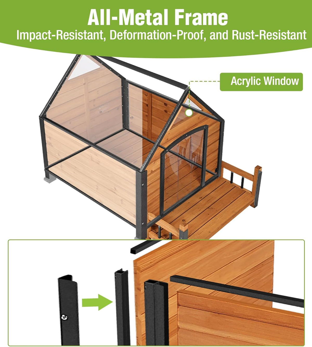 GUTINNEEN Dog House Outdoor Weatherproof with Porch, Puppy Shelter Indoor with Anti-Bite Design