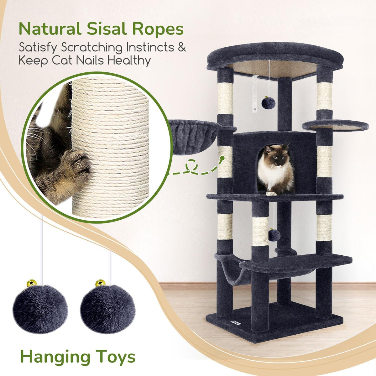 Globlazer Corner Cat Tree Tower for Indoor Cats, 51in Multi-Level Cat Condo Tower with Large