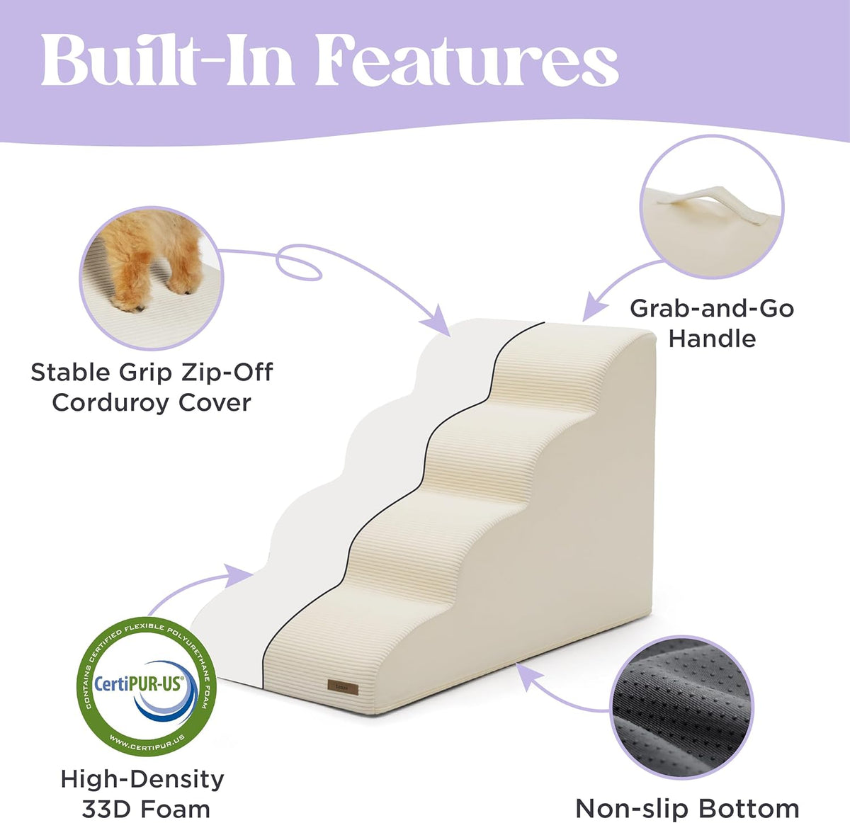 Lesure Dog Stairs for Small Dogs and Cats Pet Steps Ramp for Bed and Couch with CertiPUR-US
