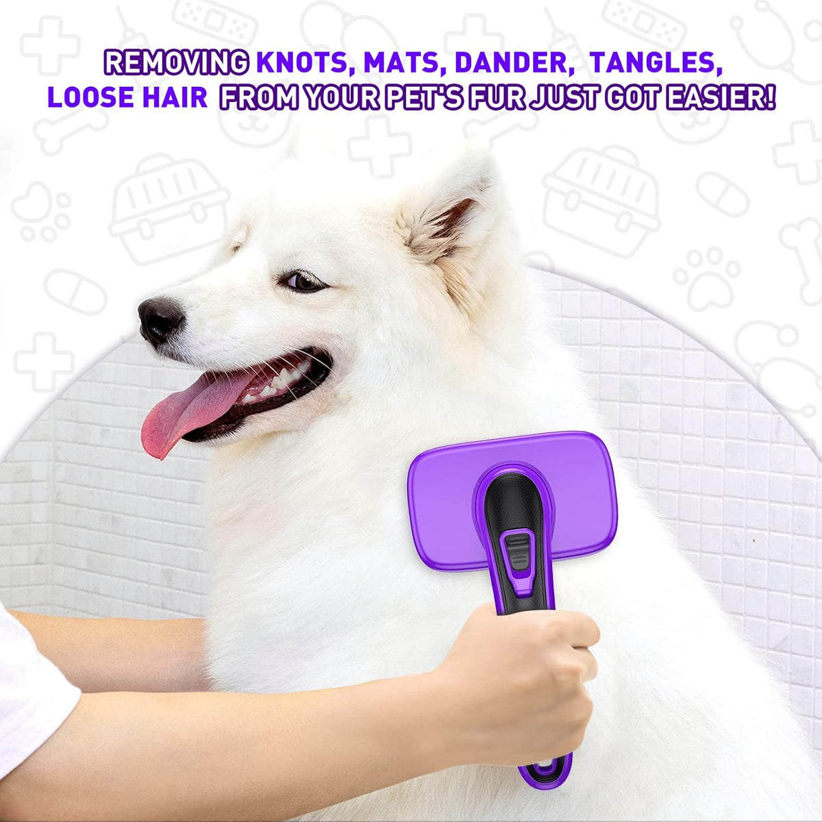 Dogs Cats Self Cleaning Slicker Brush for Shedding & Grooming Any Breed of Pets, Removes Loose