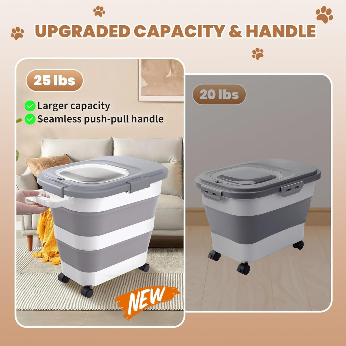 23-25 Lbs Airtight Dog Food Storage Container,Collapsible Dog Food Container with
