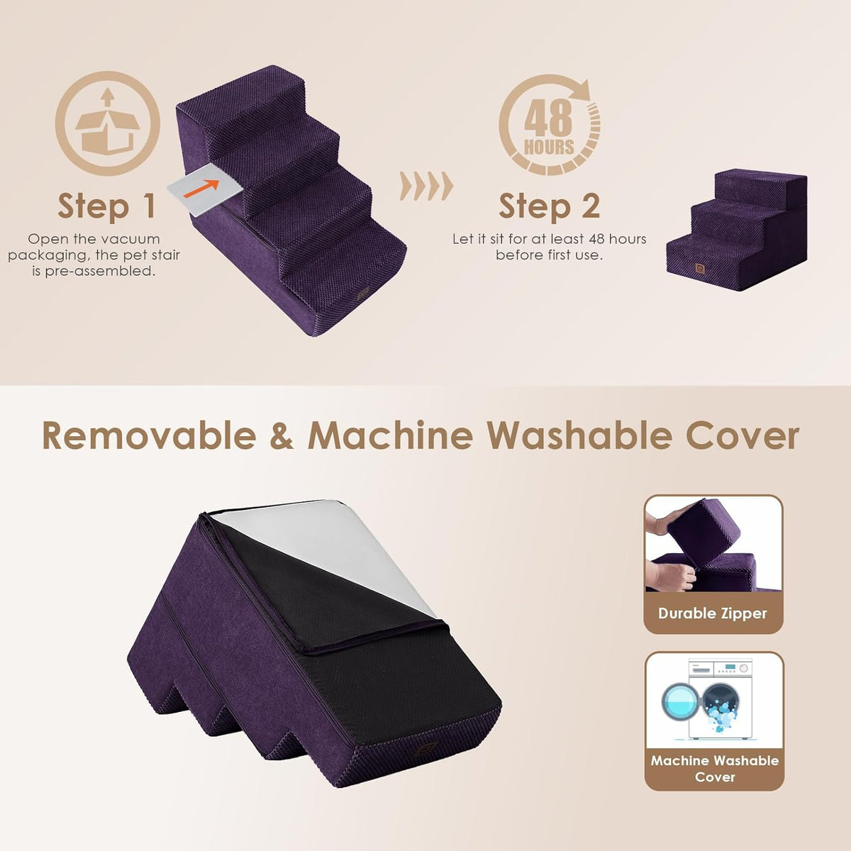 EHEYCIGA Dog Stairs for Small Dogs 13.5" H, 3-Step Dog Steps for Couch Sofa and Chair, Pet Steps