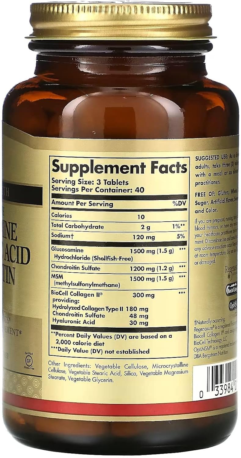 Solgar Glucosamine Hyaluronic Acid Chondroitin MSM, 120 Tablets - Supports Healthy Joints