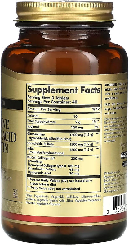 Solgar Glucosamine Hyaluronic Acid Chondroitin MSM, 120 Tablets - Supports Healthy Joints