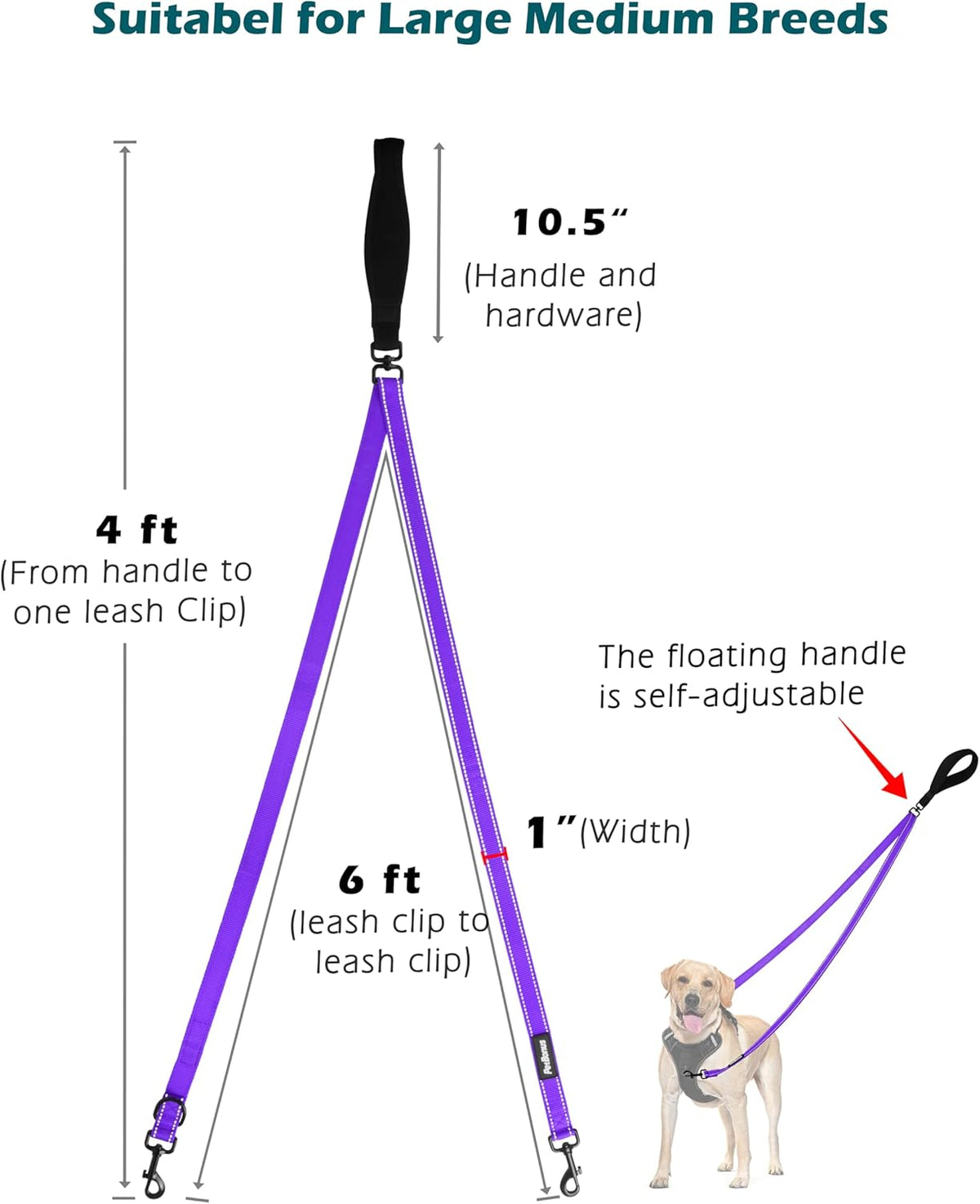PetBonus Two Point Control Dog Leash, Works with No Pull Harnesses, No Tangle Dog Training Leashes