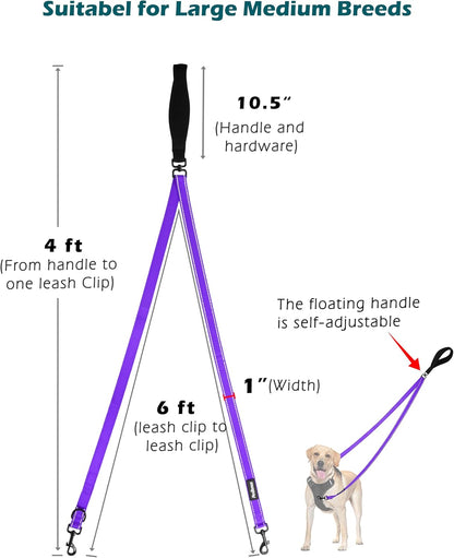 PetBonus Two Point Control Dog Leash, Works with No Pull Harnesses, No Tangle Dog Training Leashes