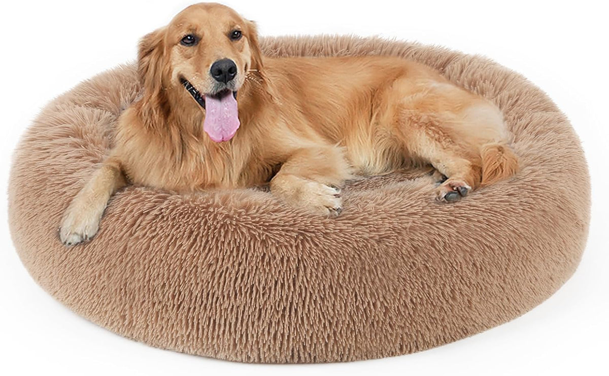 Dog Bed, Cat Calming Bed, Faux Fur Pillow Pet Donut Cuddler Round Plush Bed for Large Medium Small
