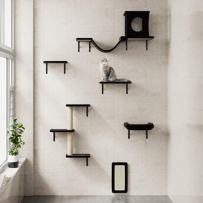 NUNU LAB Cat Wall Shelves, 6 Pcs Luxury Wall-Mounted Cat Climber Set, Indoor Cat Furniture with 1