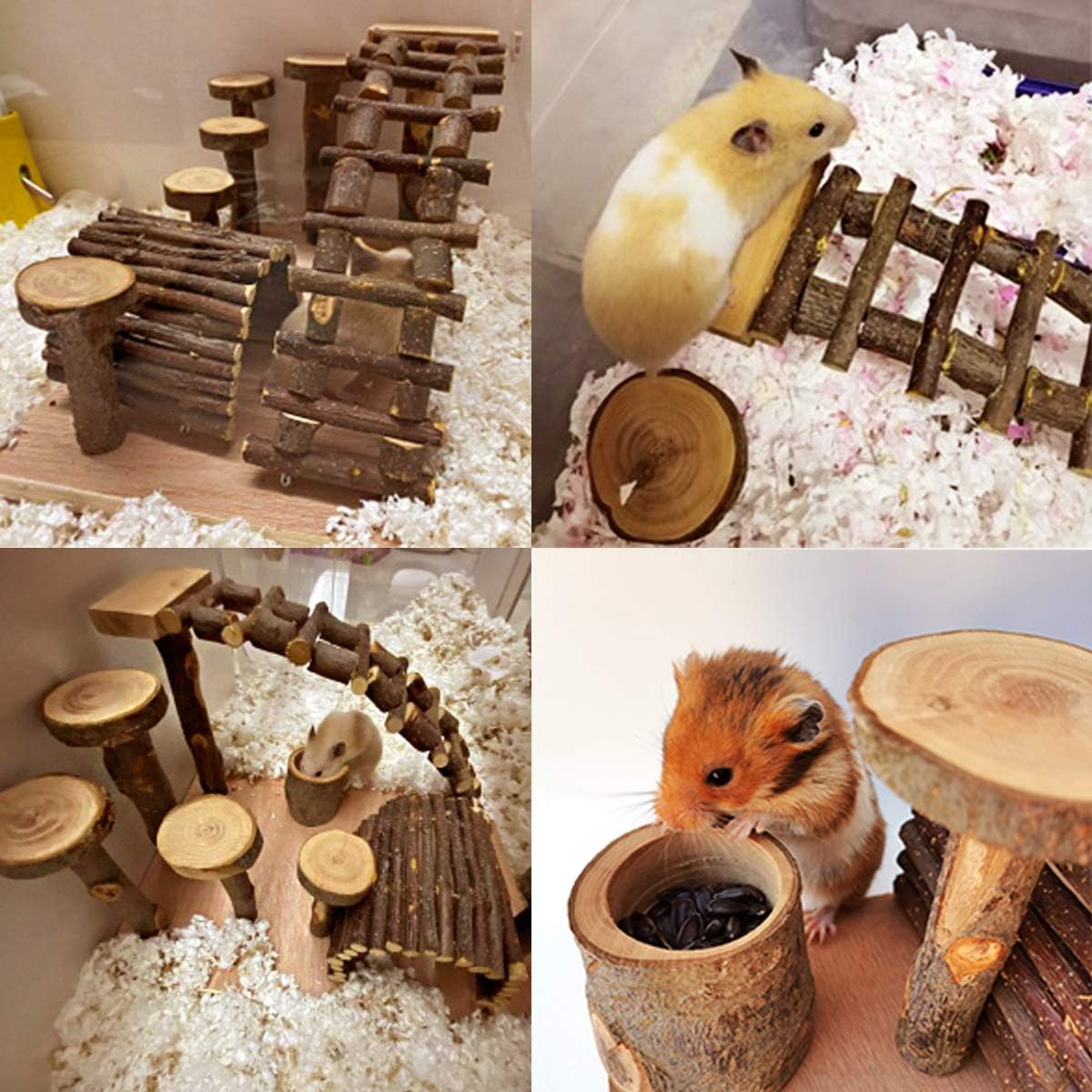 Wooden Hamster Bridge, Small Animals Climbing Ladder Activity Set Platform Ramps Playground Toys