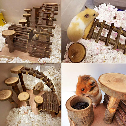 Wooden Hamster Bridge, Small Animals Climbing Ladder Activity Set Platform Ramps Playground Toys