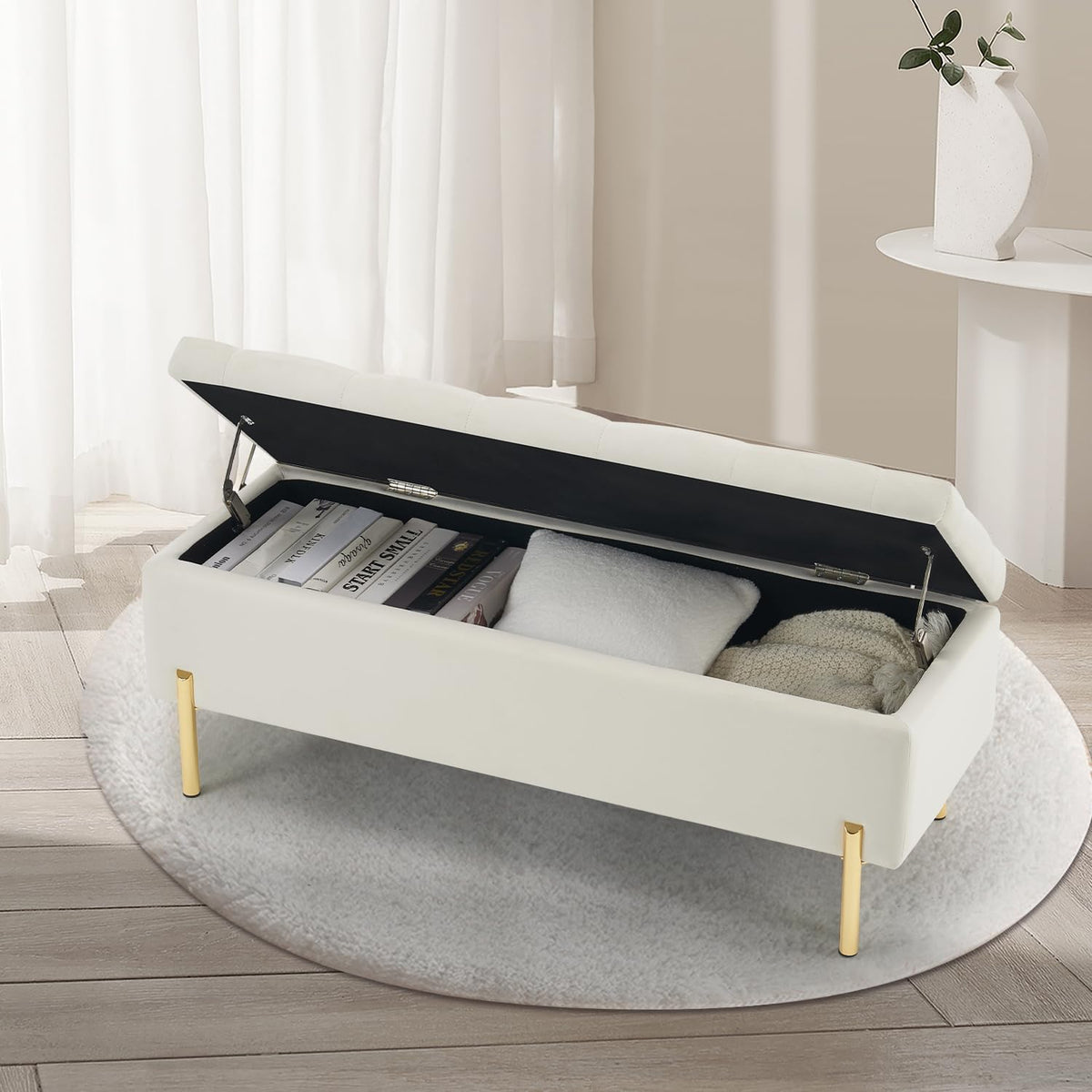 Velvet Storage Bench Ottoman,Versatile Seating with Hidden Storage,End of Bed Bench,Tufted Bench
