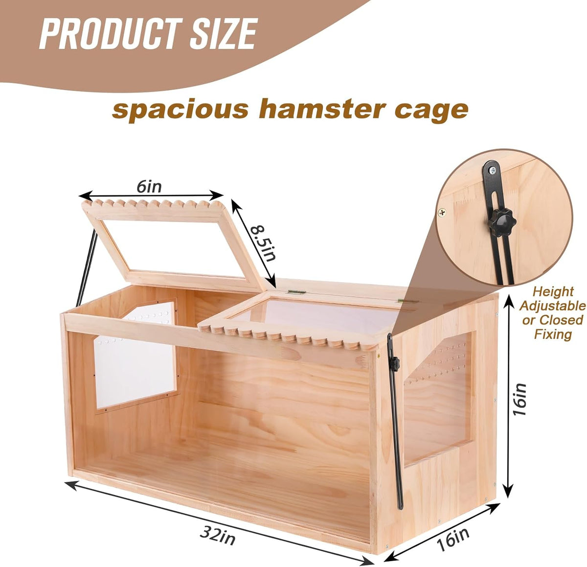 Wooden Hamster Cage, 32"x16"Guinea Pig Cage, Small Animal Cage for Dwarf Syrian Hamsters Degus Mice