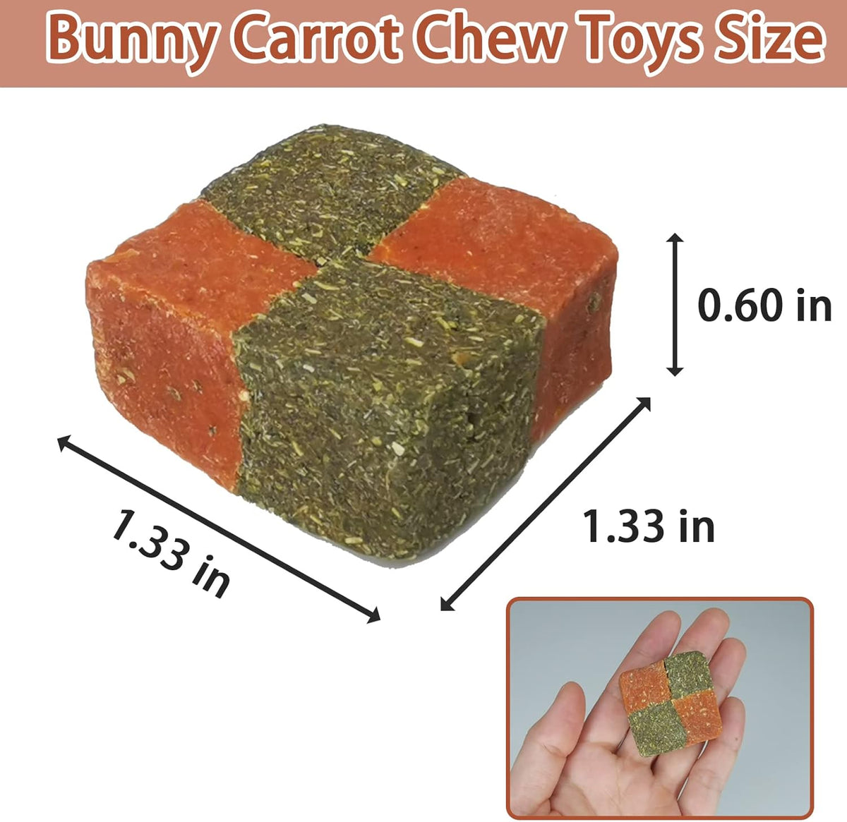 Fhiny 12 PCS Rabbit Carrots Chew Toys, Natural Timothy Hay Biscuit Cubes Rabbit Carrot Molar Treats