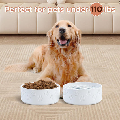 SPUNKYJUNKY Ceramic Dog Bowls 2 Pack, 8.3'' Dog Food Water Double Feeding Bowls Non-Slip for Medium