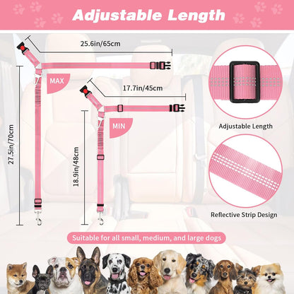 BWOGUE 2 Piece Dog Seat Belt for Car with Elastic Bungee Buffer Safety Seatbelt Car Headrest