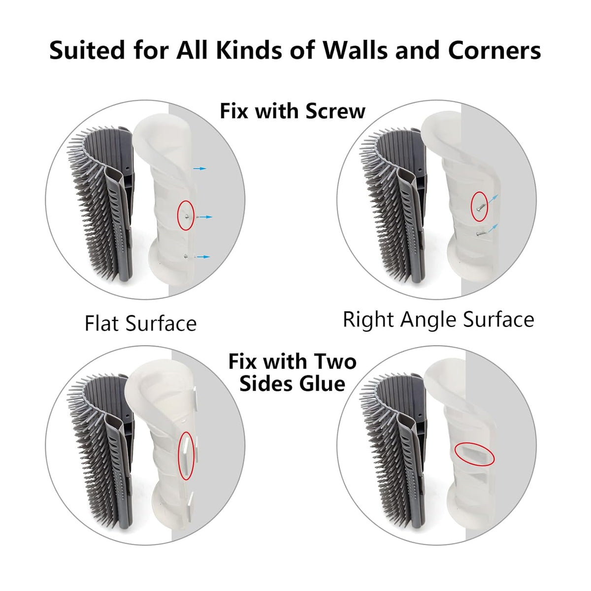 Cat Self Groomer, Extended (6.1"), 2 Pack, Pink, Wall Corner Self Grooming Brush for Indoor Cats