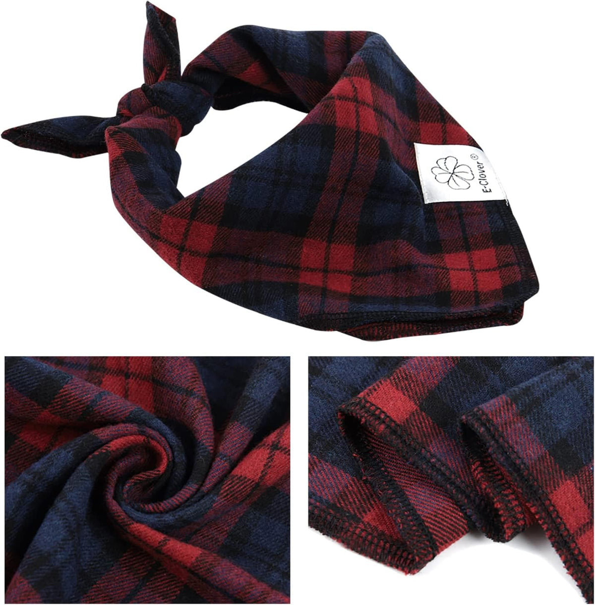E-Clover Dog Bandanas & Matching Scrunchie Set Plaid Dog Scarf Bibs Pet Handkerchief for Small Dogs