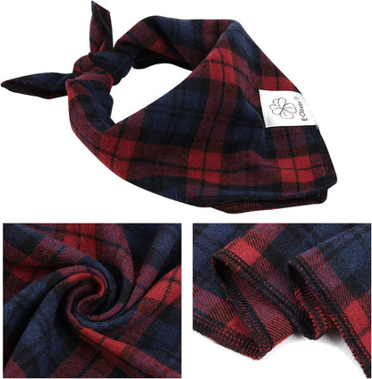 E-Clover Dog Bandanas & Matching Scrunchie Set Plaid Dog Scarf Bibs Pet Handkerchief for Small Dogs
