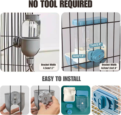 Automatic Pet Food Water Dispenser, Auto Gravity Pet Feeder Water Bottle Set for Crate Cage