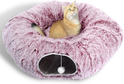 AUOON Cat Tunnel Bed for Indoor Cats - Circle Peekaboo Cat Cave with Washable Mat for Indoor Cats