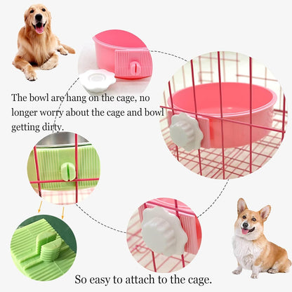 kathson Crate Dog Bowl, Removable Stainless Steel Hanging Pet Cage Bowl Food & Water Feeder Coop