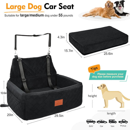 Dog Car Seat for Large Medium Dogs,Portable Washable Pet Car Seat Under 55 lbs,Dog Booster Seat