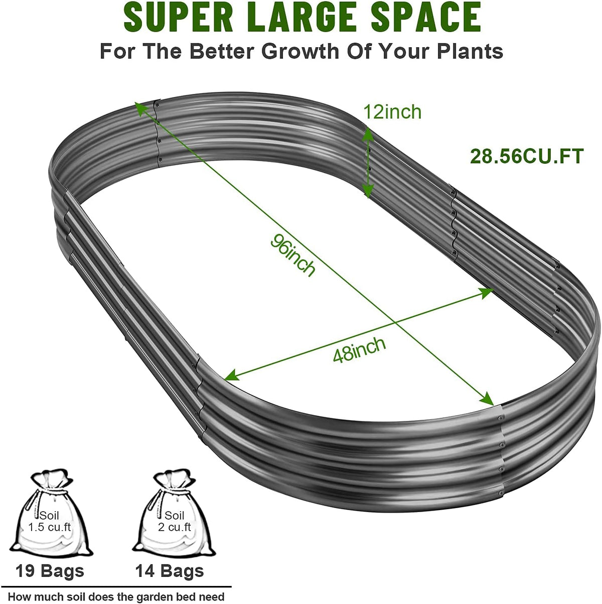 Land Guard 8×4×1 ft Galvanized Raised Garden Bed Kit，Raised Garden Boxes Outdoor, Oval Metal Raised