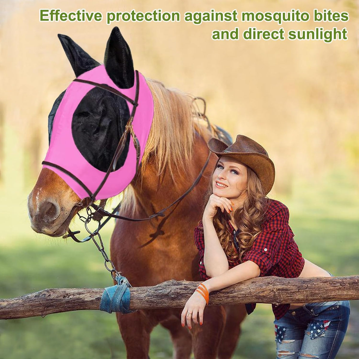 Horse Fly Mask with Ears, Comfortable Fit Stretch Fabric with UV Protection Soft on Skin