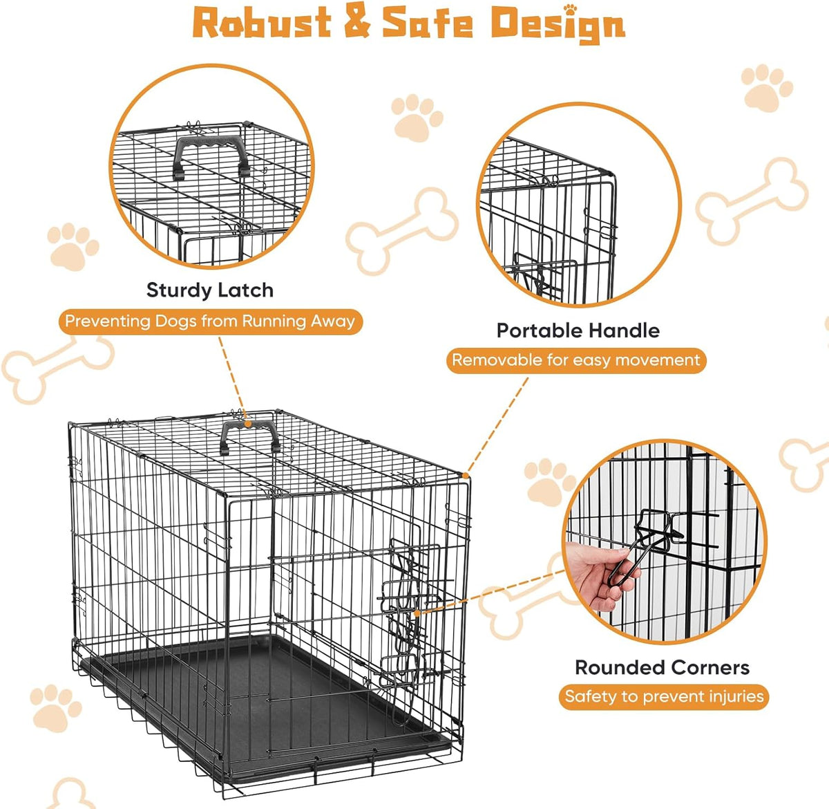 DUMOS Dog Crate, 36 Inch Medium Double Door Dog Cage with Divider Panel and Plastic Leak-Proof Pan