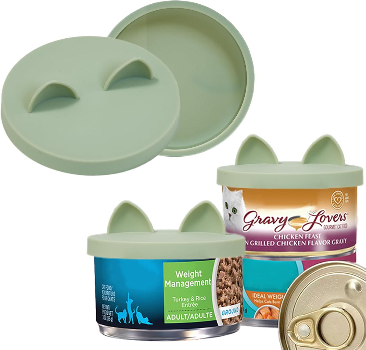 OHMO 2 Pack Cat Food Can Lids, Small Size (3 oz) Silicone Pet Food Can Lids Covers for 3 oz Cat