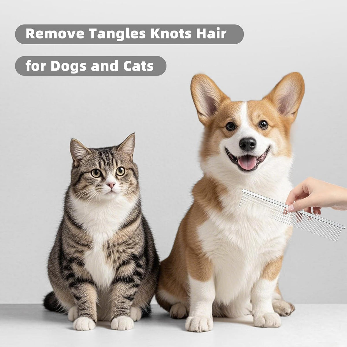 Stainless Steel Dog Comb - Cat Combs with Rounded Ends Teeth - Professional Metal Pet Grooming