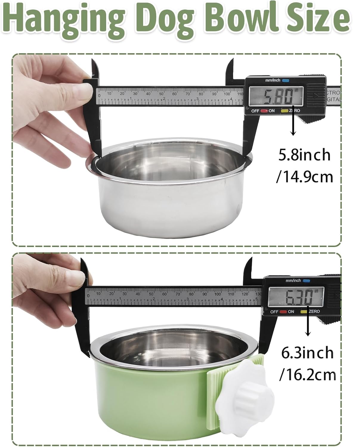 kathson Crate Dog Bowl 2pcs, Removable Stainless Steel Hanging Pet Kennel Cage Bowl Food & Water