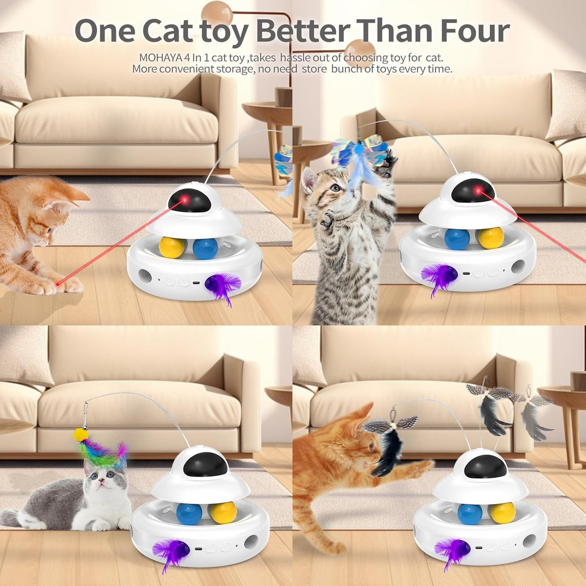 Interactive Cat Toys for Indoor Cats,4-in-1 Automatic Kitten Toy,Motion Activated Electronic