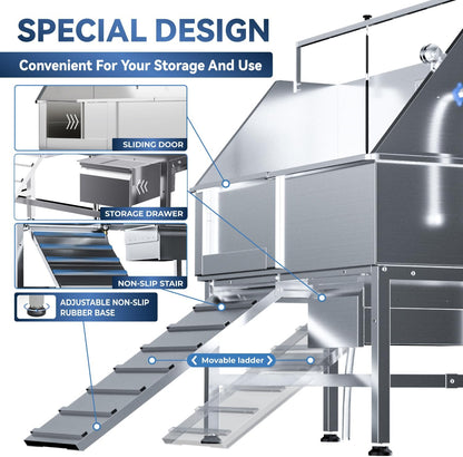 Professional 46" Dog Washing Station, Stainless Steel Dog Bathing Station, Height Adjustable Dog