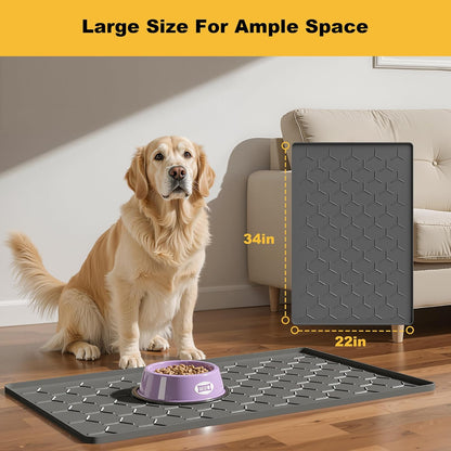 Pieviev Dog Cat Food Bowl Mat, Silicone Waterproof Food Grade Pet Food Mat for Floor, High Raised