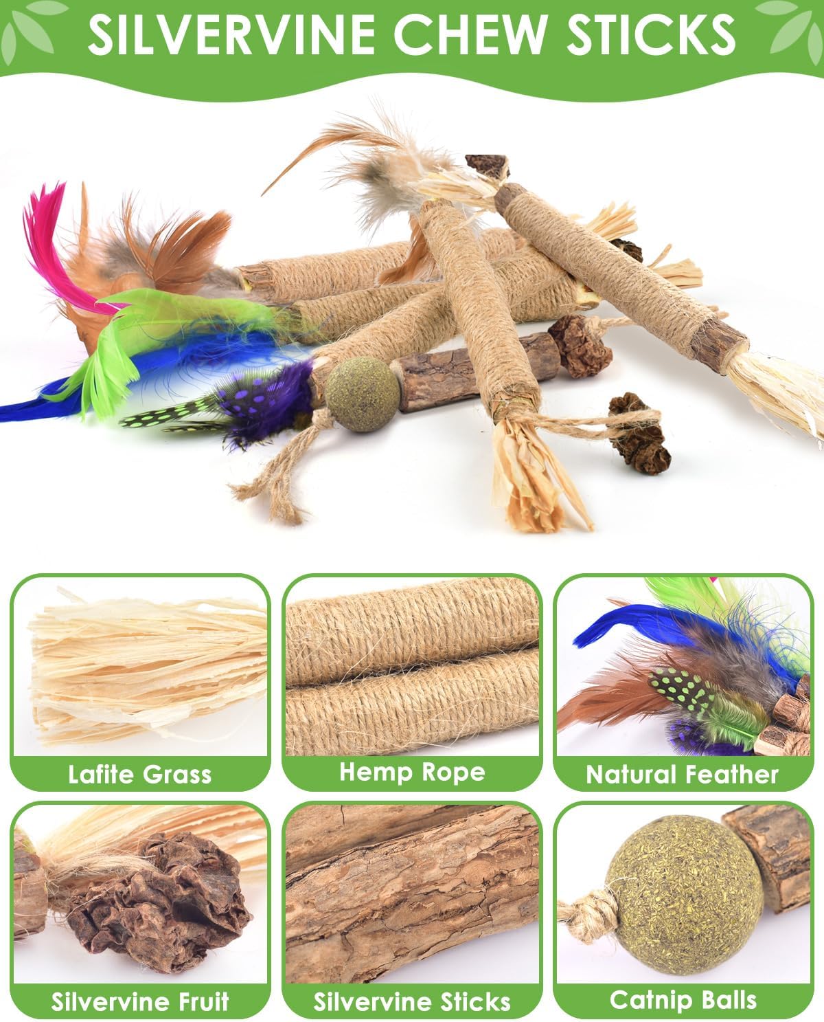 TINDTOP Silvervine Chew Sticks for Cats, 12 Pack Natural Catnip Chew Toys for Kittens Teeth