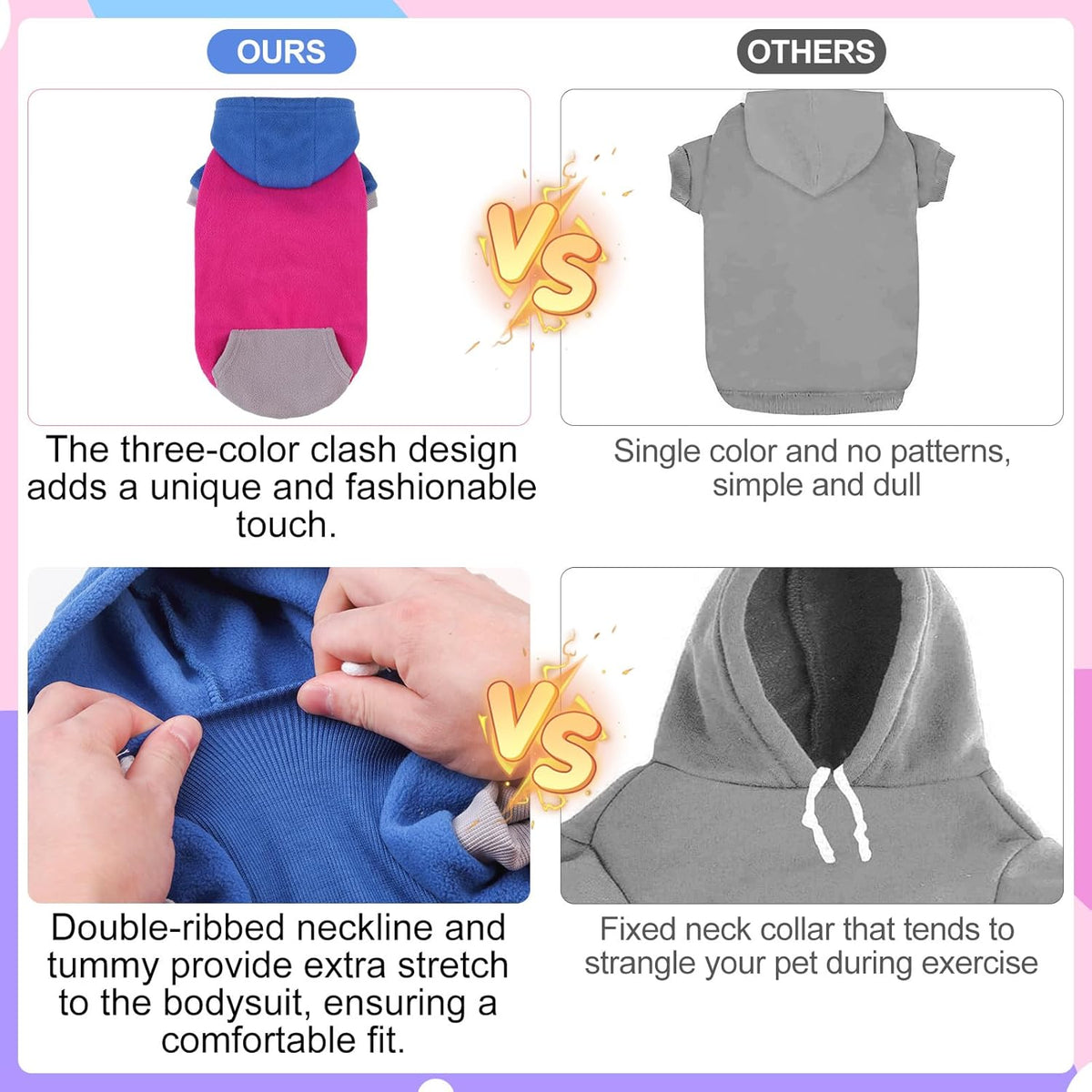 BEAUTYZOO Fleece Dog Hoodie Sweatershirt with Pocket and Leash Hole, Stretchy Small Medium Large