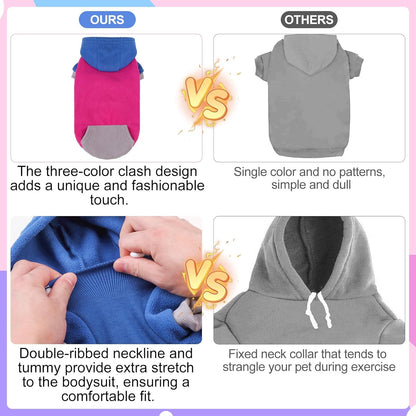 BEAUTYZOO Fleece Dog Hoodie Sweatershirt with Pocket and Leash Hole, Stretchy Small Medium Large