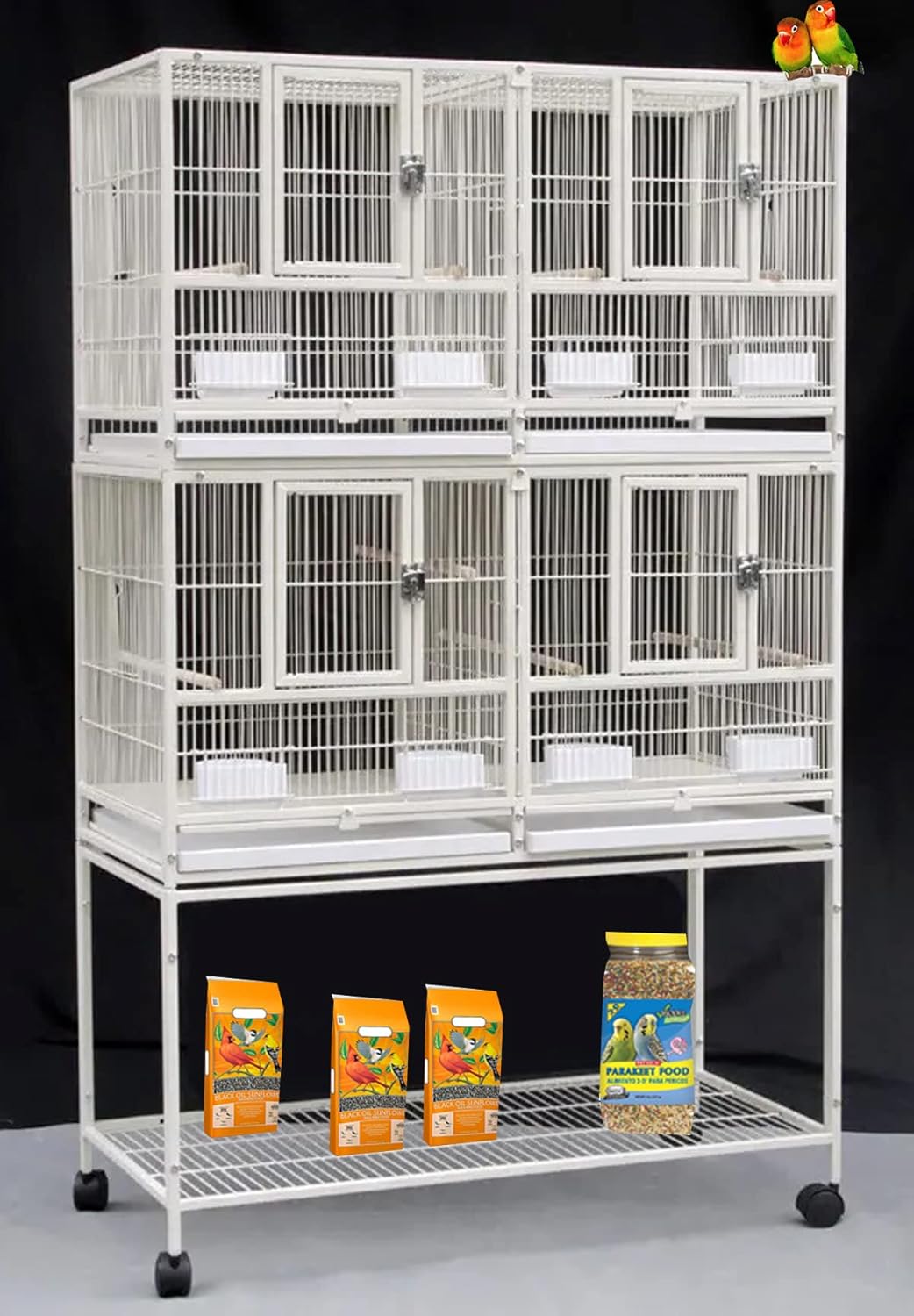 Combo Breeding Stacker Center Divided Breeder Bird Flight Double Rolling Cage with Side Breeding