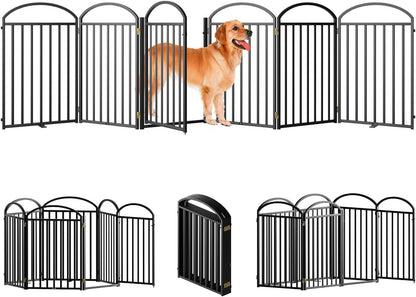 6 Panles Full Matel Freestanding Dog Gates with Door, 144"Extra Wide 32"Tall Free Standing Dog Pet