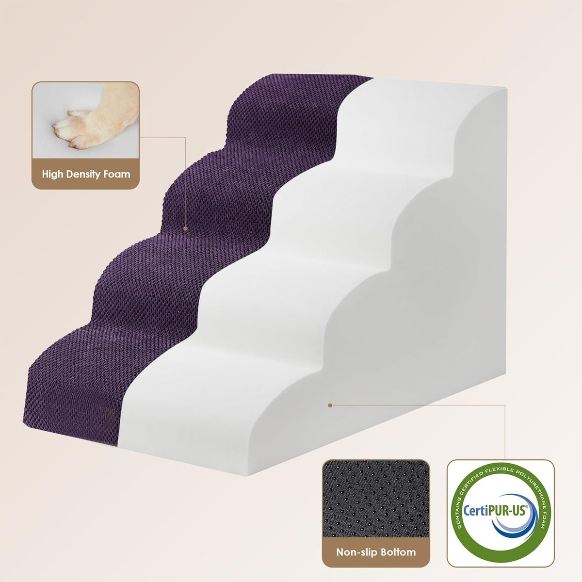 EHEYCIGA Curved Dog Stairs Ramp for High Beds 19.7" H, 4-Step Dog Steps for Small Dogs and Cats