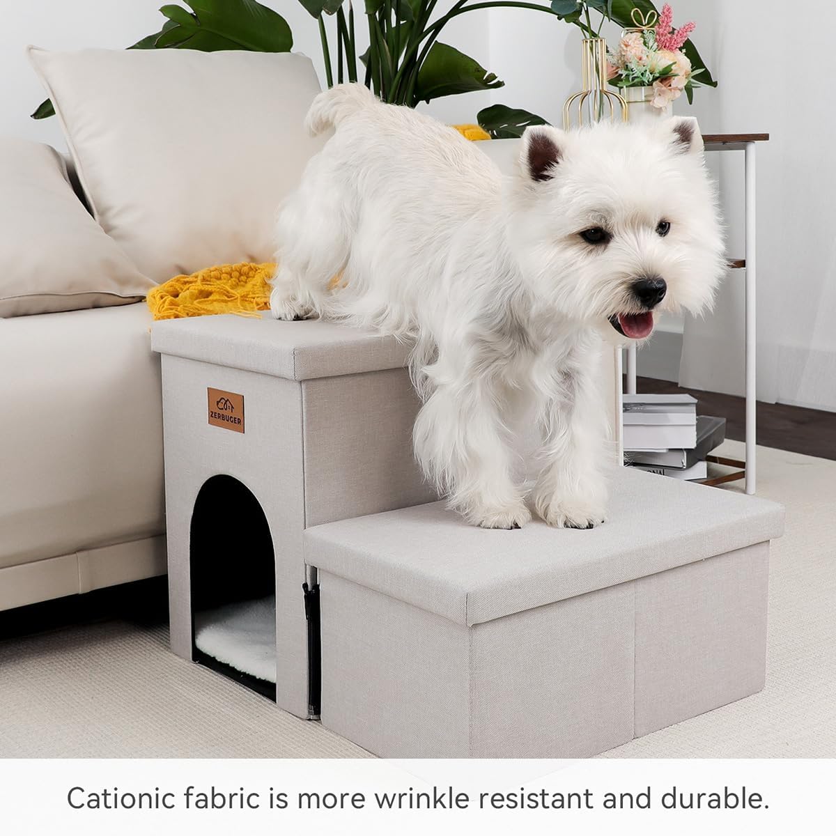 Dog Stairs with Condo 15" H, 2-Step Wider Dog Steps for Small/Medium/Large Old Dogs Cats, Folding