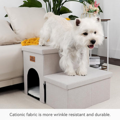 Dog Stairs with Condo 15" H, 2-Step Wider Dog Steps for Small/Medium/Large Old Dogs Cats, Folding