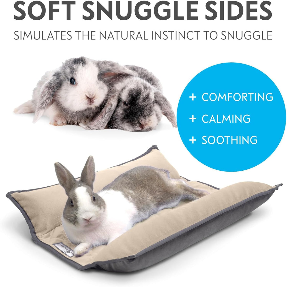 Paw Inspired Snuggle Bunny Bolster Bed for Rabbits, Cats, Dogs and Other Small Pets, Reversible