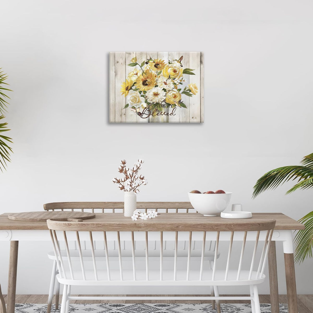 Sunflower Bathroom Pictures Wall Art, Simple Blessed Floral Bathroom Wall Decor, Flower Framed